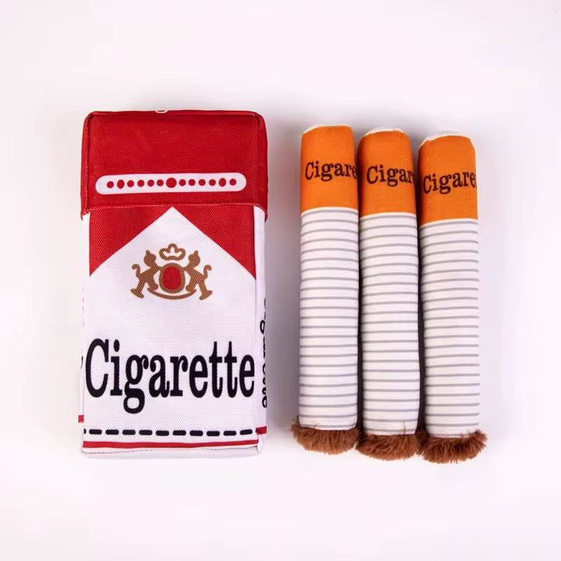 Novelty Plush Cigarette Dog Toy with Internal Squeaker for Boredom Relief Interactive Snuffle Hide and Seek Pet Chewing Toy