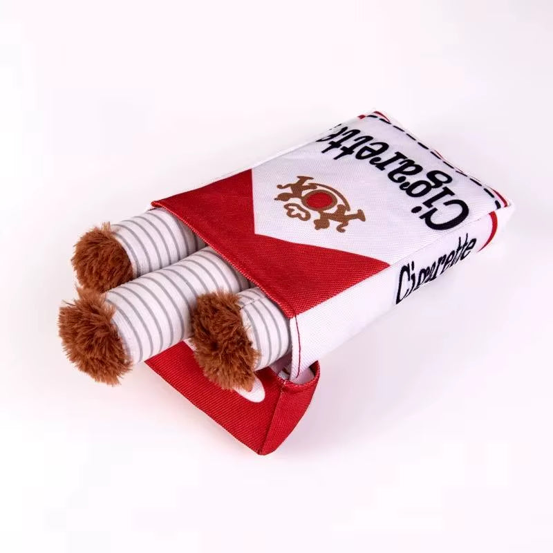 Novelty Plush Cigarette Dog Toy with Internal Squeaker for Boredom Relief Interactive Snuffle Hide and Seek Pet Chewing Toy