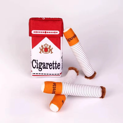 Novelty Plush Cigarette Dog Toy with Internal Squeaker for Boredom Relief Interactive Snuffle Hide and Seek Pet Chewing Toy