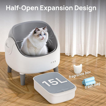 Self Cleaning Smart Litter Box for Cats Large Capacity Semi Open Odor Control Easy Clean APP Control