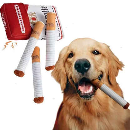 Novelty Plush Cigarette Dog Toy with Internal Squeaker for Boredom Relief Interactive Snuffle Hide and Seek Pet Chewing Toy