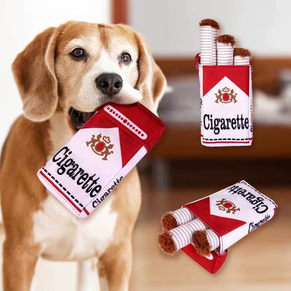 Novelty Plush Cigarette Dog Toy with Internal Squeaker for Boredom Relief Interactive Snuffle Hide and Seek Pet Chewing Toy